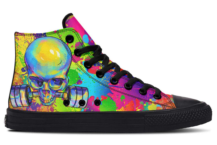 hippieartzone Shoes - COLOR SPLAT BARBELL SKULL