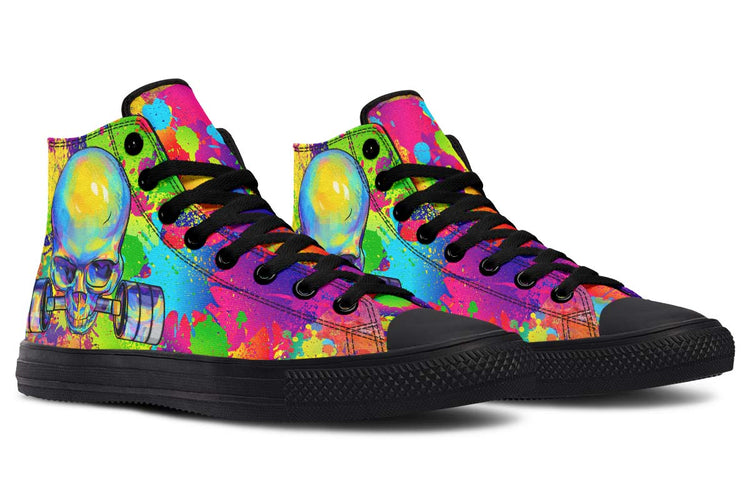 hippieartzone Shoes - COLOR SPLAT BARBELL SKULL