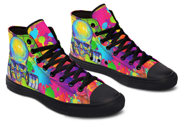 hippieartzone Shoes - COLOR SPLAT BARBELL SKULL