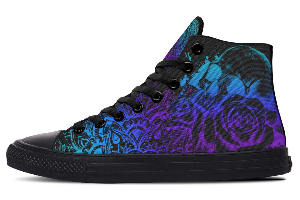 hippieartzone Shoes - Colorful Mandala And Skull High-Top Sneakers.