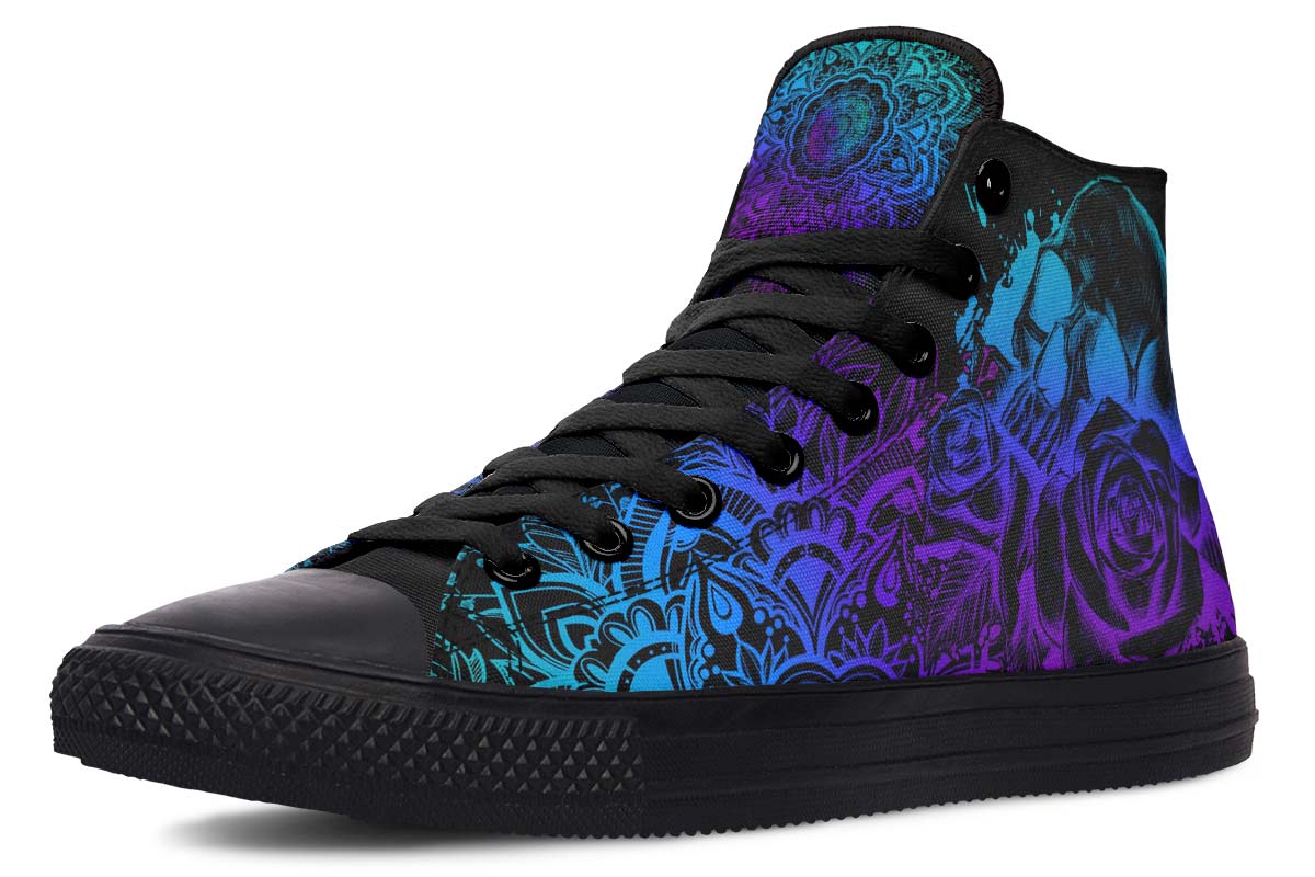 hippieartzone Shoes - Colorful Mandala And Skull High-Top Sneakers.