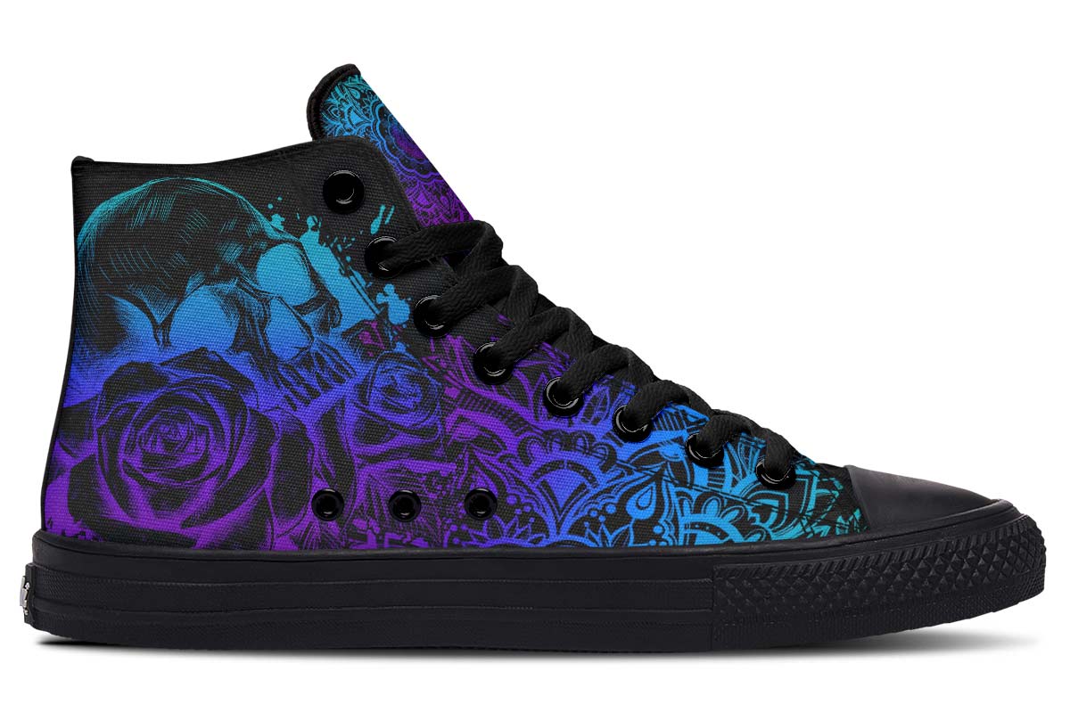 hippieartzone Shoes - Colorful Mandala And Skull High-Top Sneakers.