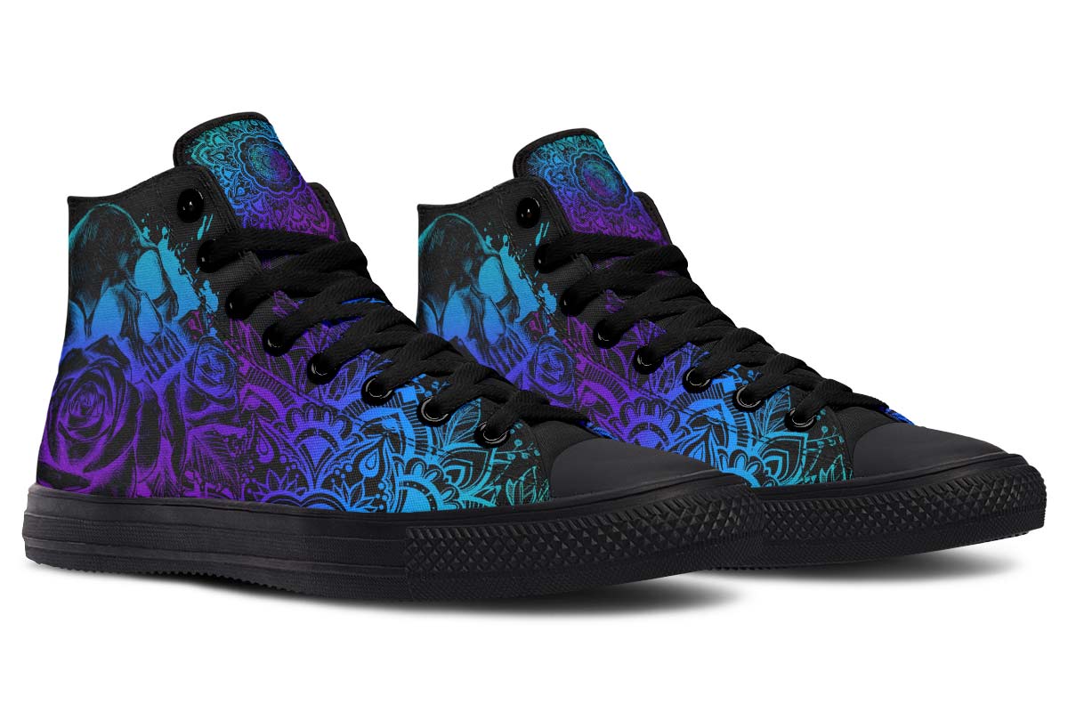 hippieartzone Shoes - Colorful Mandala And Skull High-Top Sneakers.