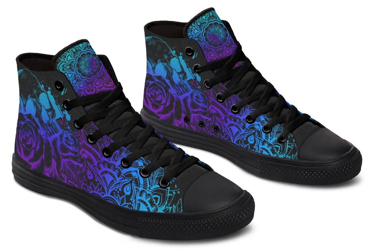 hippieartzone Shoes - Colorful Mandala And Skull High-Top Sneakers.