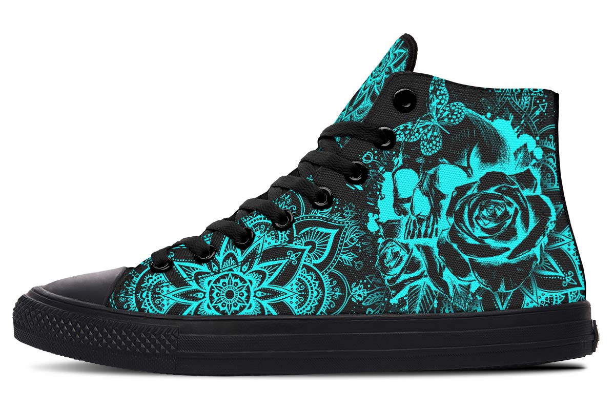 hippieartzone Shoes - ELECTRIC AQUA SKULL MANDALA