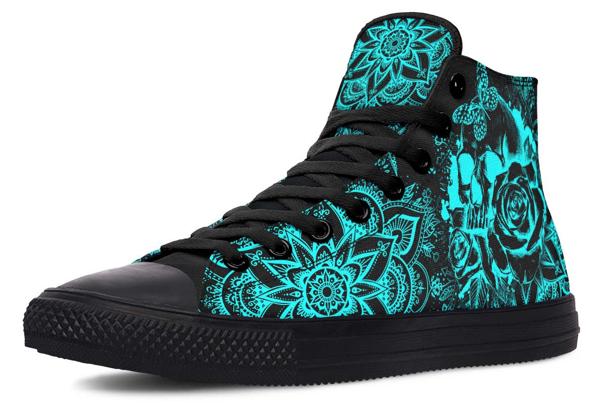 hippieartzone Shoes - ELECTRIC AQUA SKULL MANDALA