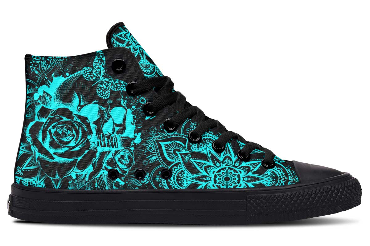 hippieartzone Shoes - ELECTRIC AQUA SKULL MANDALA