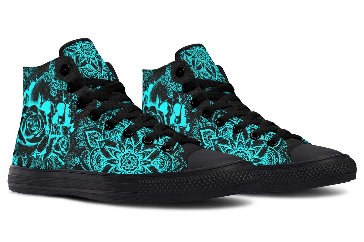 hippieartzone Shoes - ELECTRIC AQUA SKULL MANDALA