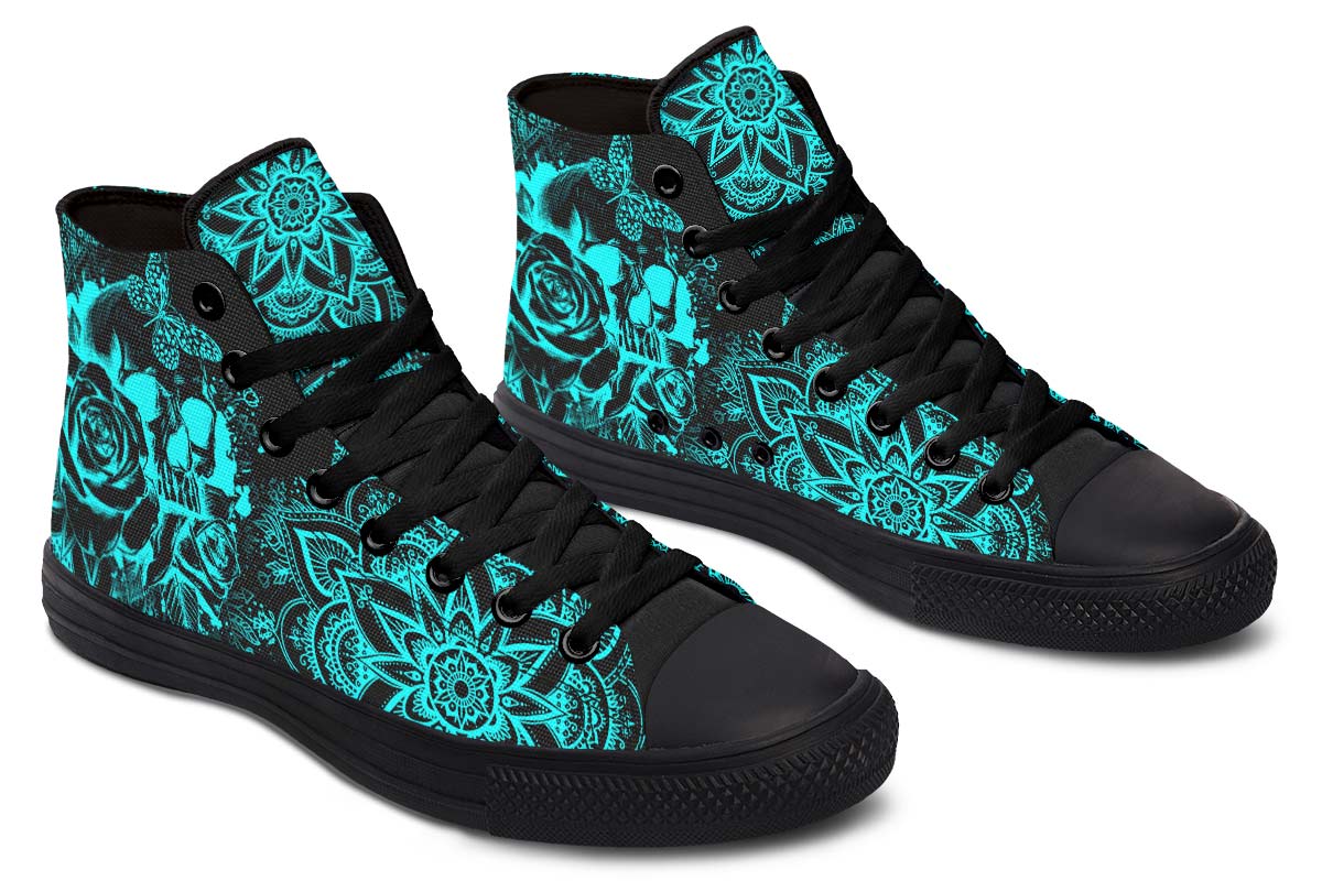 hippieartzone Shoes - ELECTRIC AQUA SKULL MANDALA