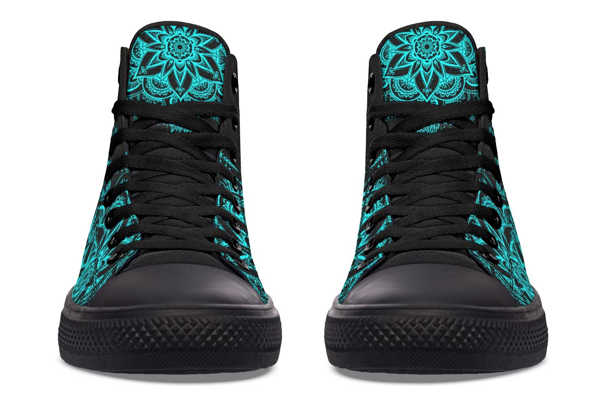 hippieartzone Shoes - ELECTRIC AQUA SKULL MANDALA