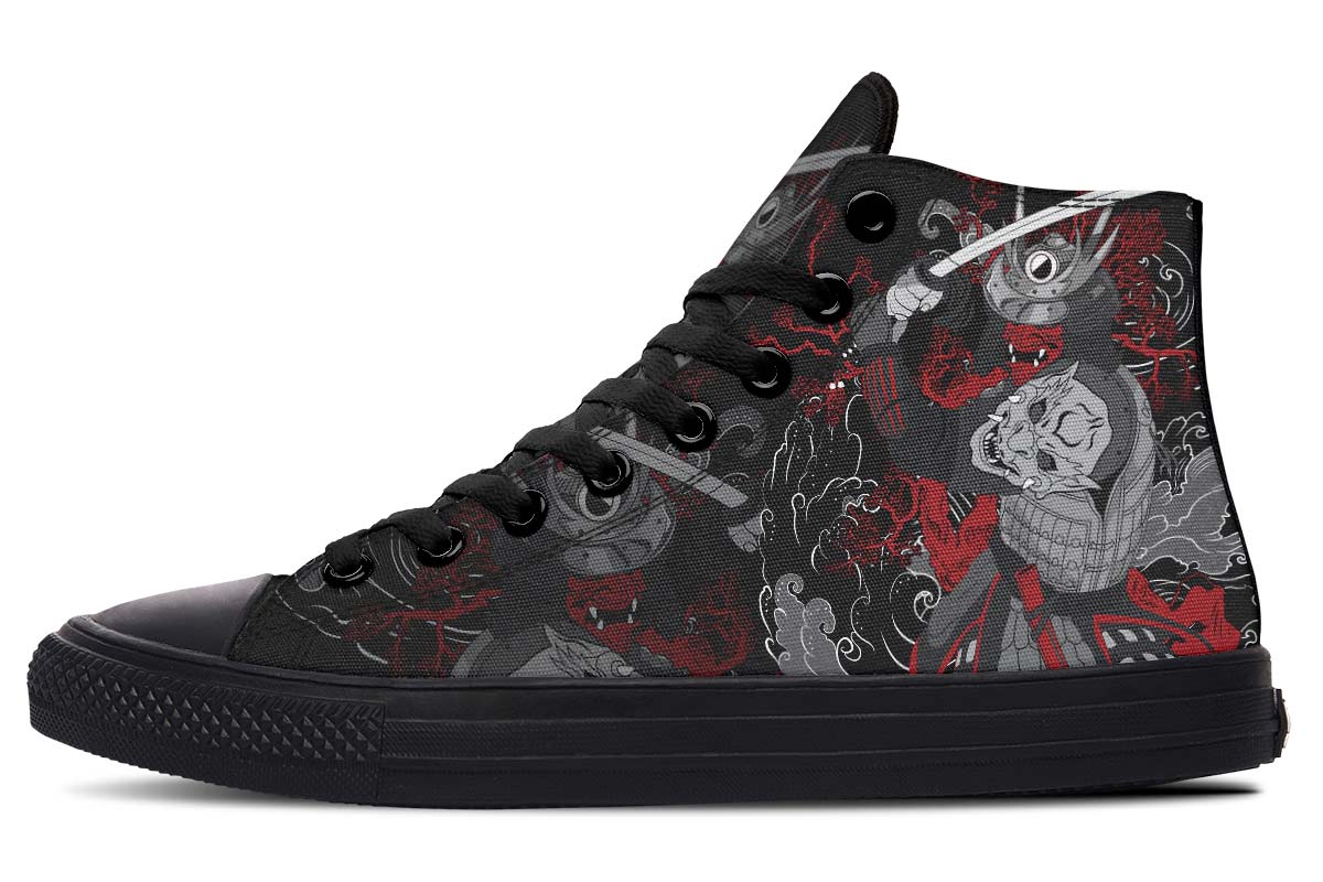 hippieartzone Shoes - JAPANESE SAMURAI SKULL TATTOO