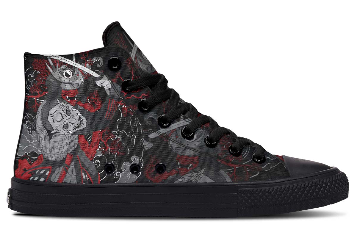 hippieartzone Shoes - JAPANESE SAMURAI SKULL TATTOO