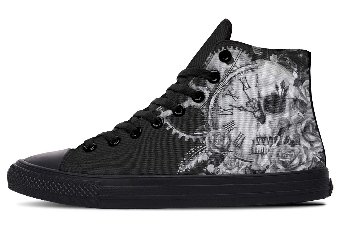 hippieartzone Shoes - SKULL CLOCK AND ROSE GREY