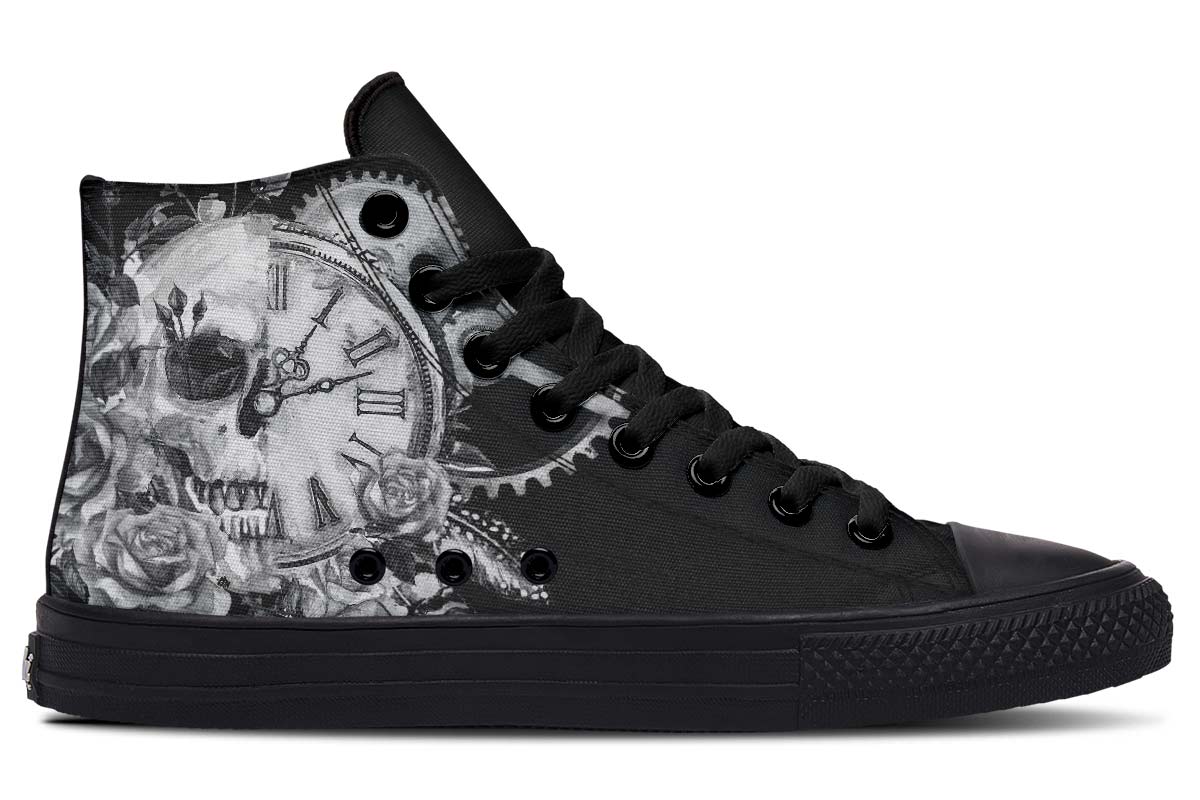 hippieartzone Shoes - SKULL CLOCK AND ROSE GREY