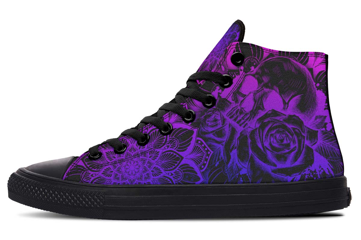hippieartzone Shoes - SKULL ROSE PURPLE BLUE