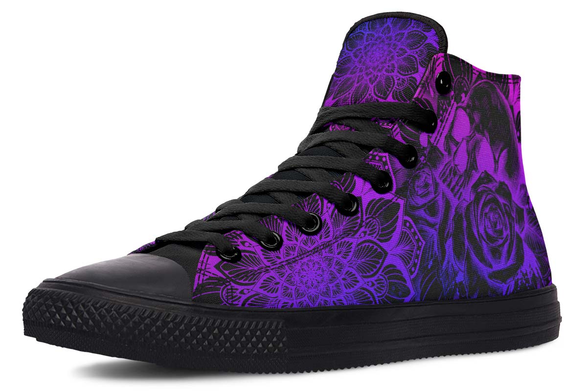 hippieartzone Shoes - SKULL ROSE PURPLE BLUE