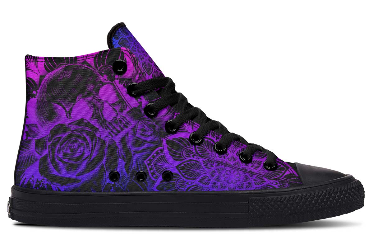 hippieartzone Shoes - SKULL ROSE PURPLE BLUE