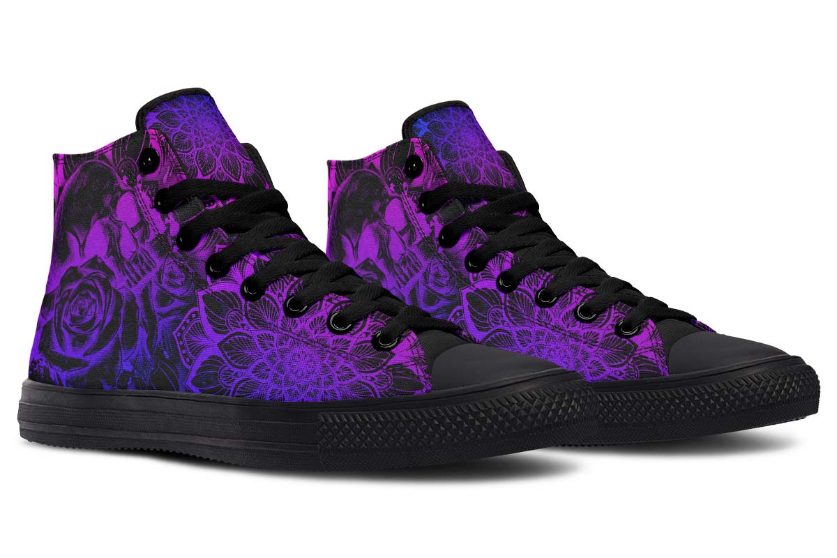 hippieartzone Shoes - SKULL ROSE PURPLE BLUE