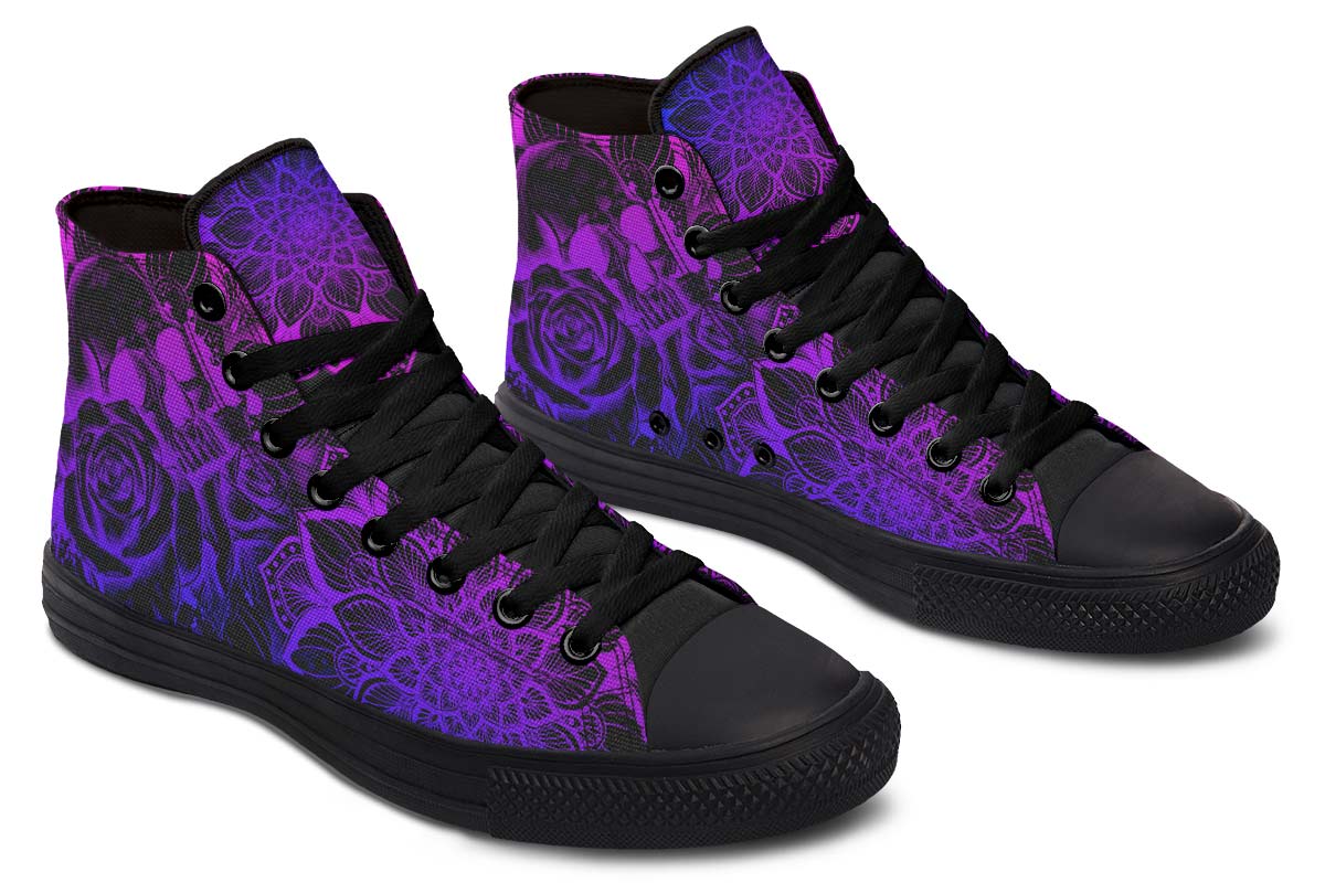 hippieartzone Shoes - SKULL ROSE PURPLE BLUE