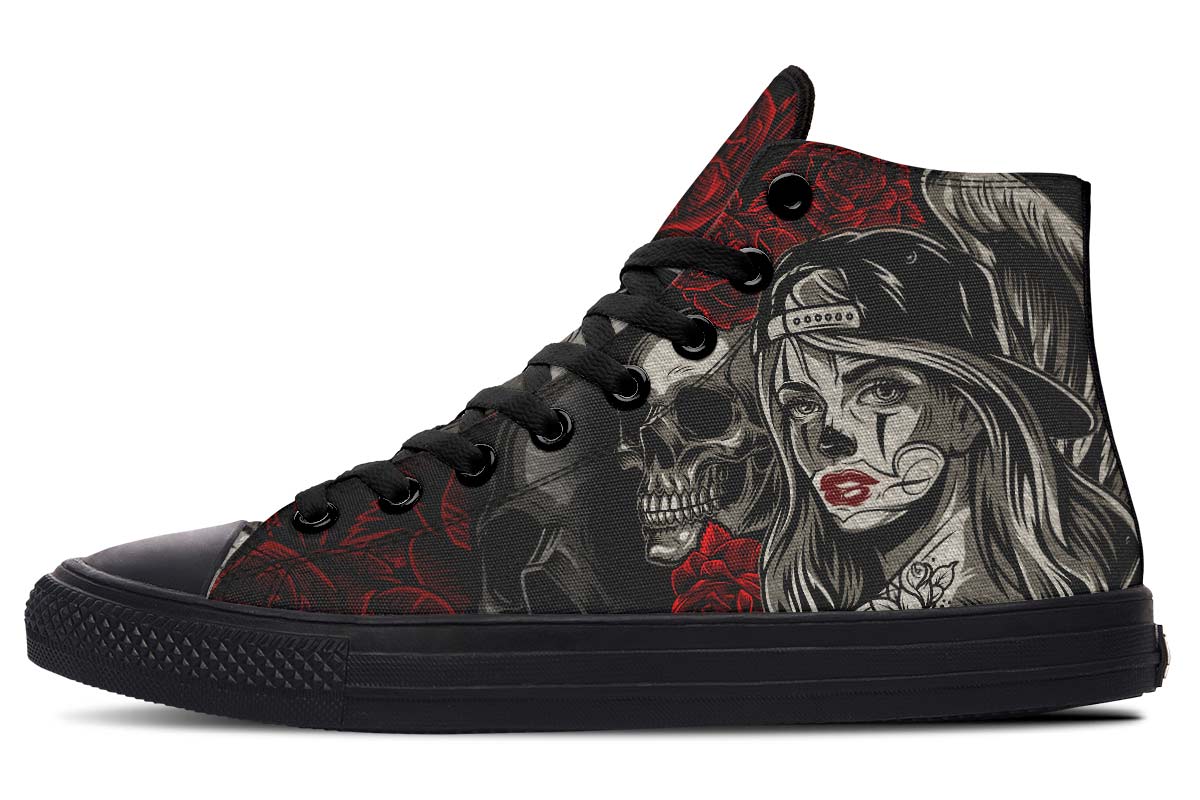 hippieartzone Shoes - TATTOO STYLE SKULL ROSE ART