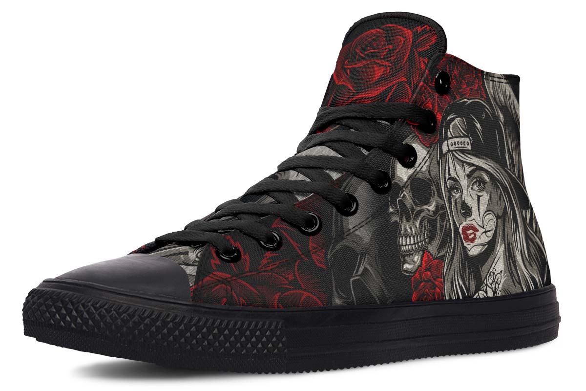 hippieartzone Shoes - TATTOO STYLE SKULL ROSE ART