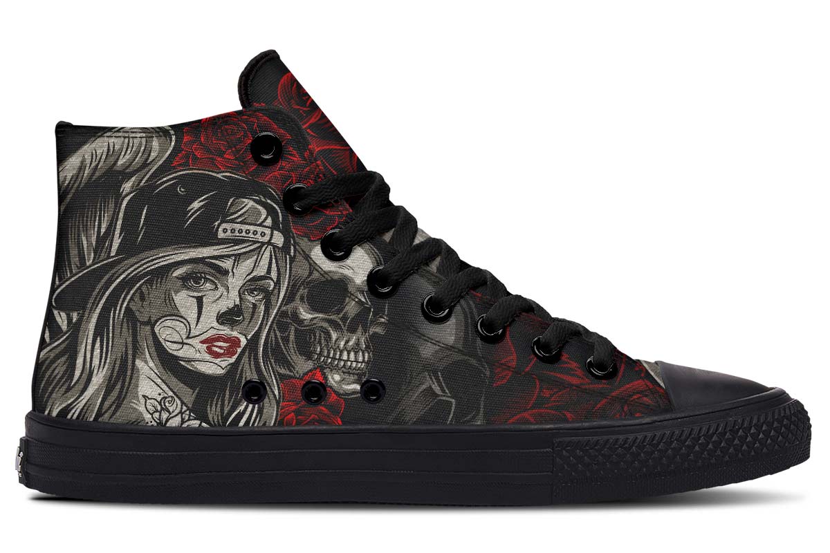 hippieartzone Shoes - TATTOO STYLE SKULL ROSE ART