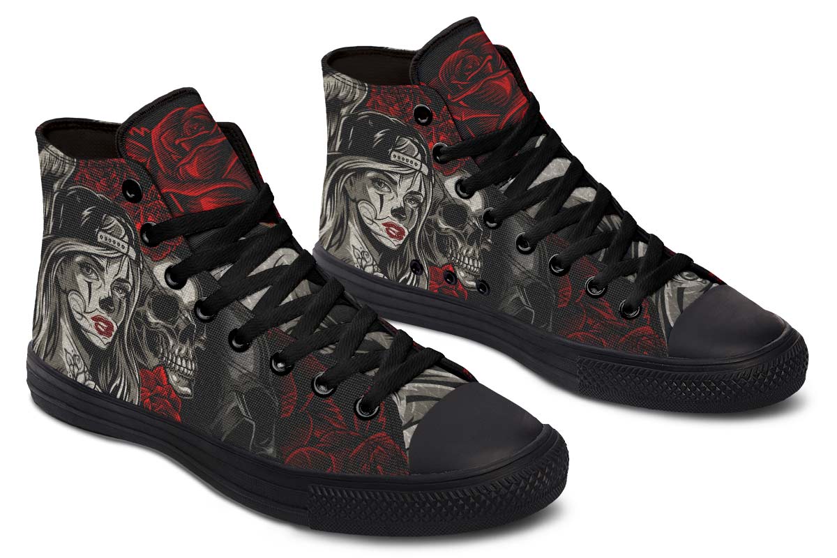 hippieartzone Shoes - TATTOO STYLE SKULL ROSE ART