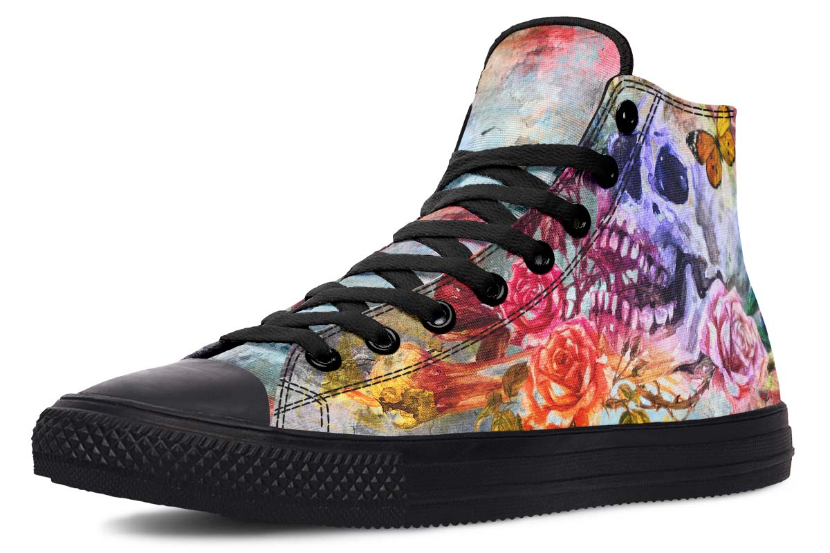 hippieartzone Shoes - WATERCOLOR SKULL AND BUTTERFLY