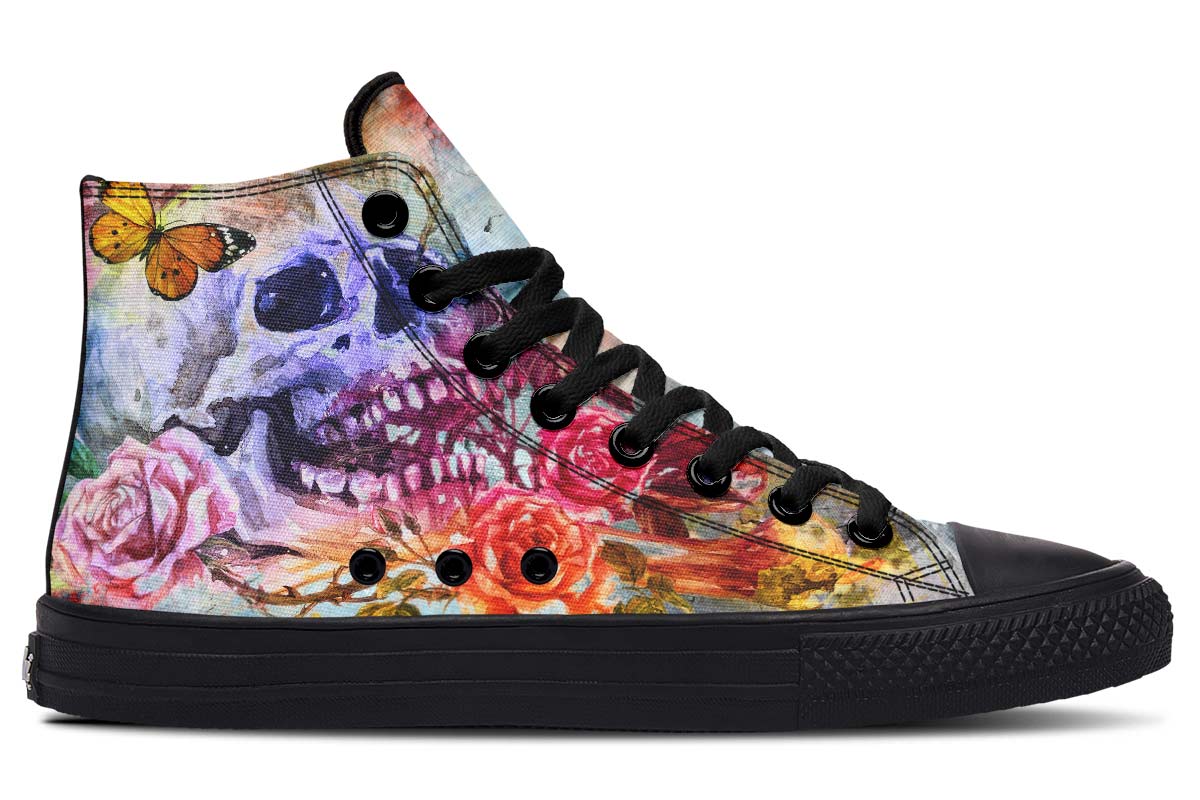hippieartzone Shoes - WATERCOLOR SKULL AND BUTTERFLY