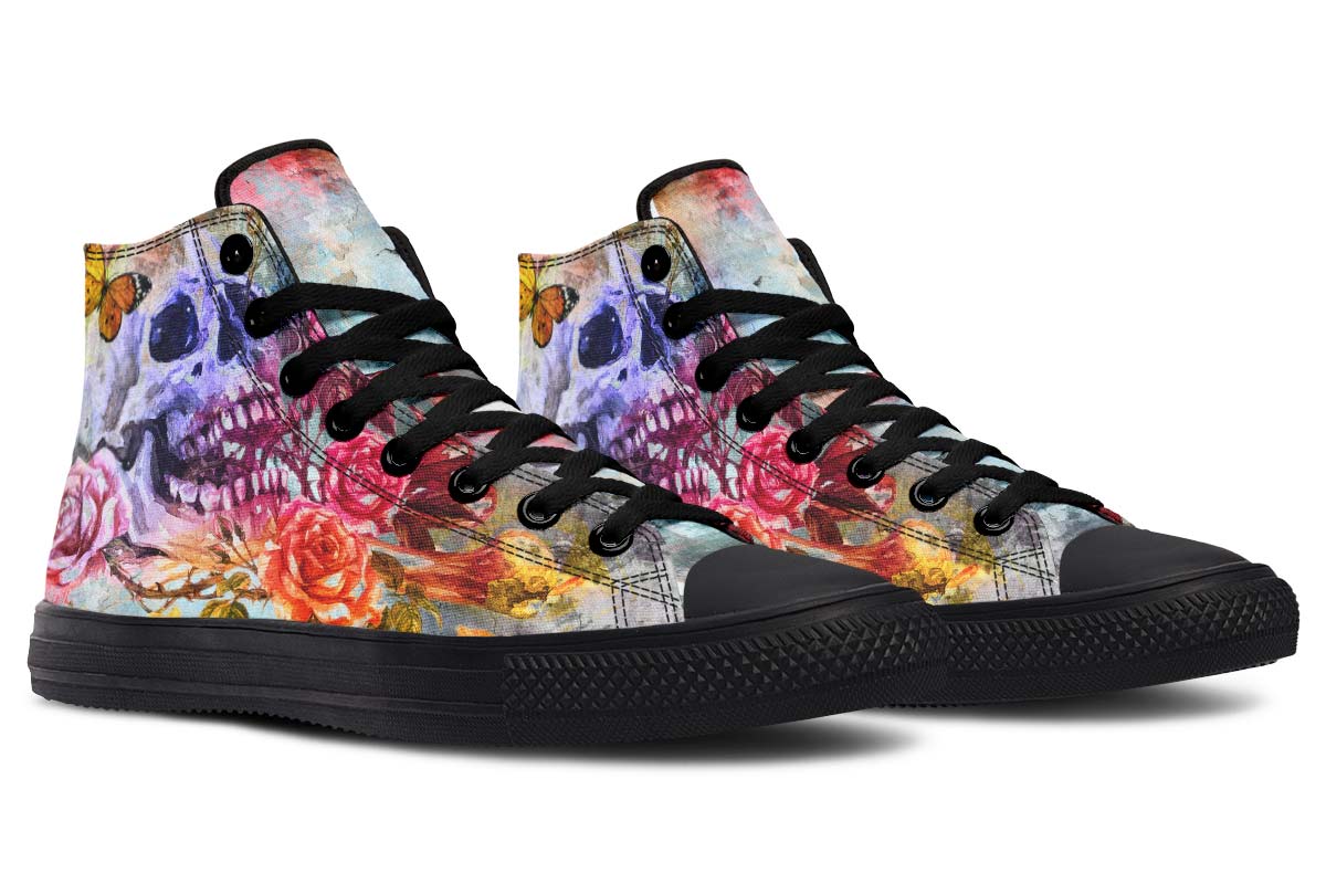 hippieartzone Shoes - WATERCOLOR SKULL AND BUTTERFLY