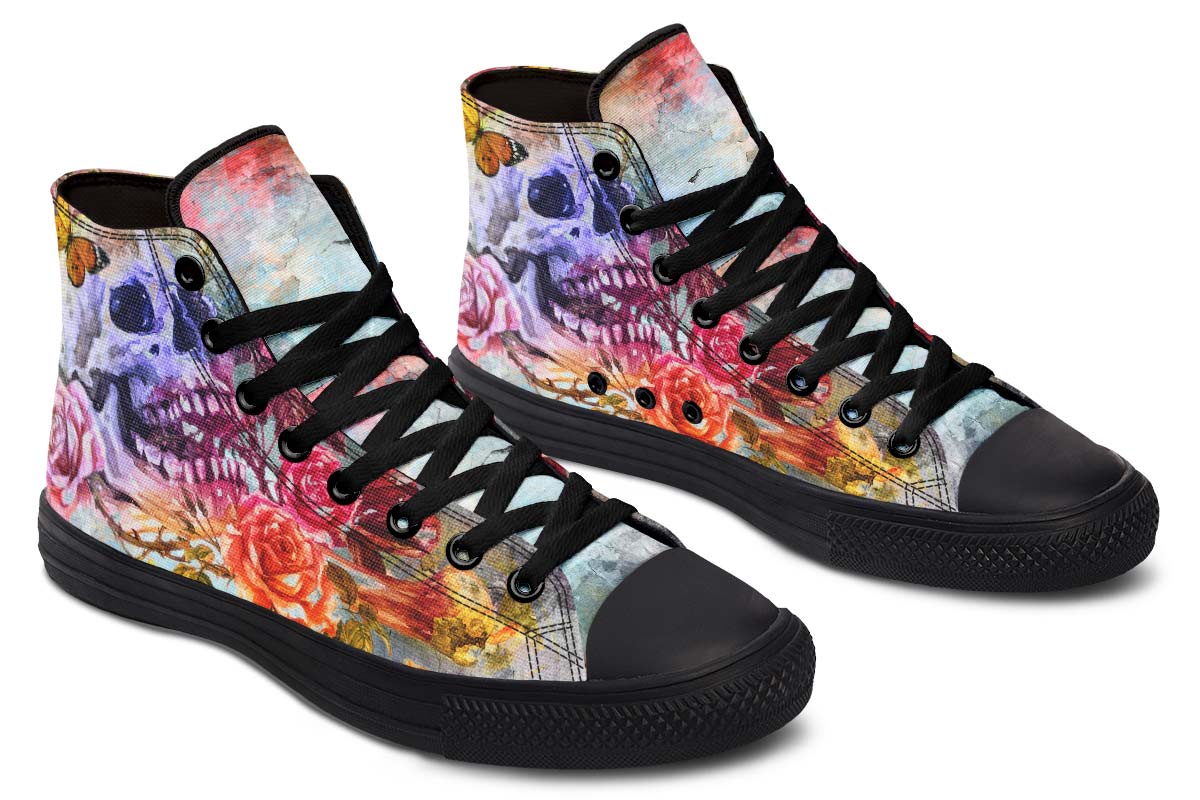 hippieartzone Shoes - WATERCOLOR SKULL AND BUTTERFLY