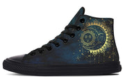 hippieartzone Shoes - Antique Style Crescent Moon High-Top Sneakers.