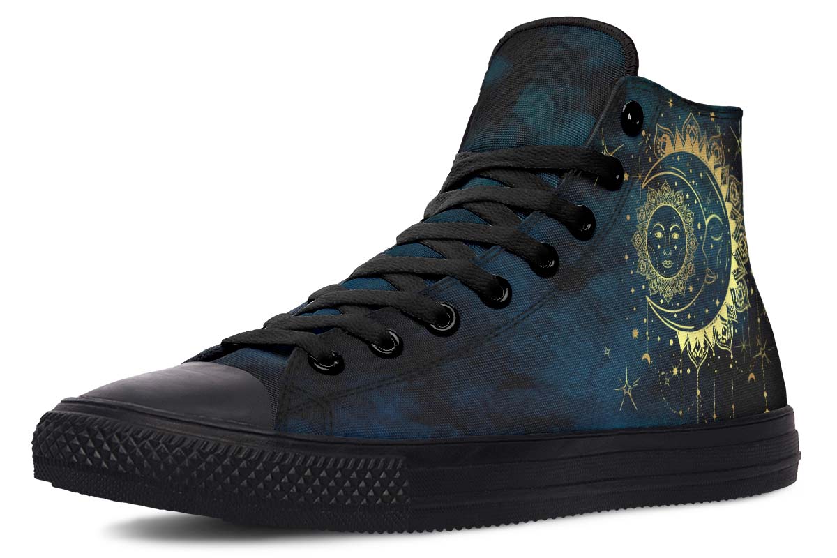 hippieartzone Shoes - Antique Style Crescent Moon High-Top Sneakers.