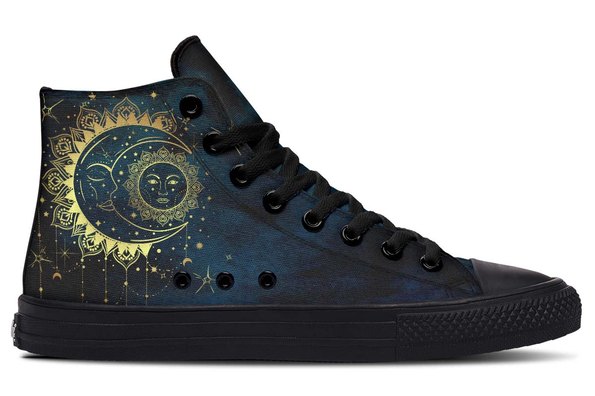 hippieartzone Shoes - Antique Style Crescent Moon High-Top Sneakers.