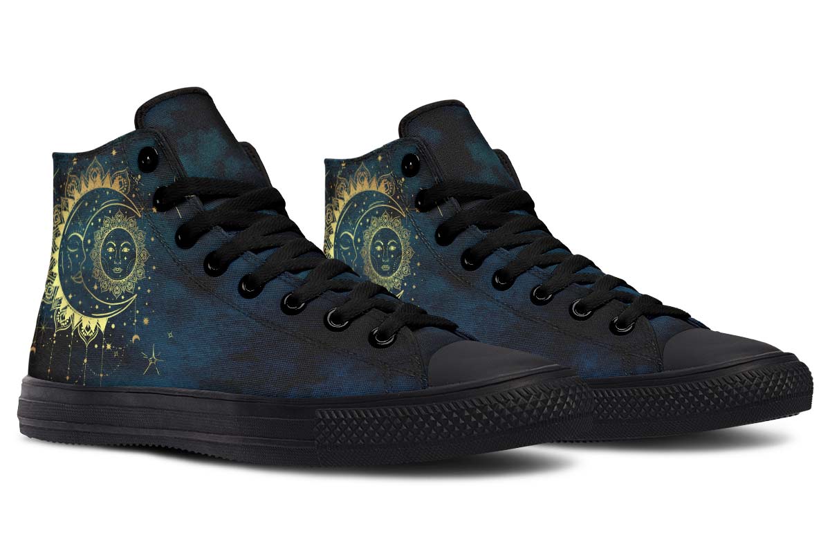 hippieartzone Shoes - Antique Style Crescent Moon High-Top Sneakers.