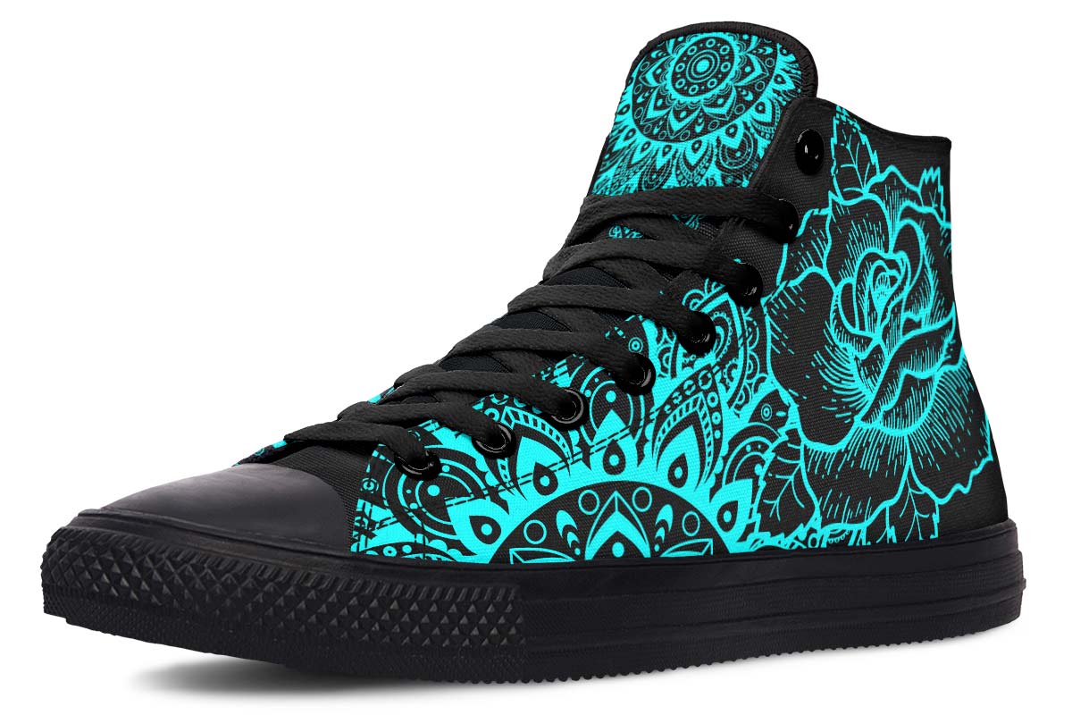 hippieartzone Shoes - AQUA ROSE MANDALA