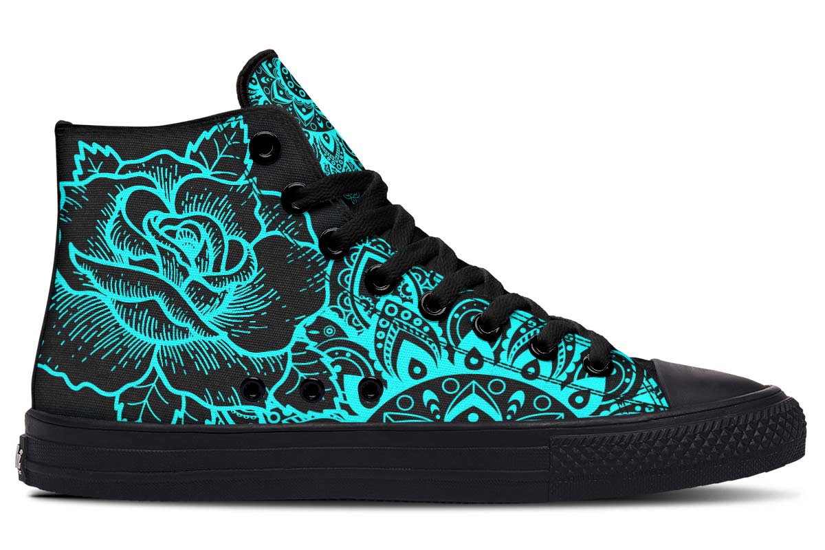 hippieartzone Shoes - AQUA ROSE MANDALA