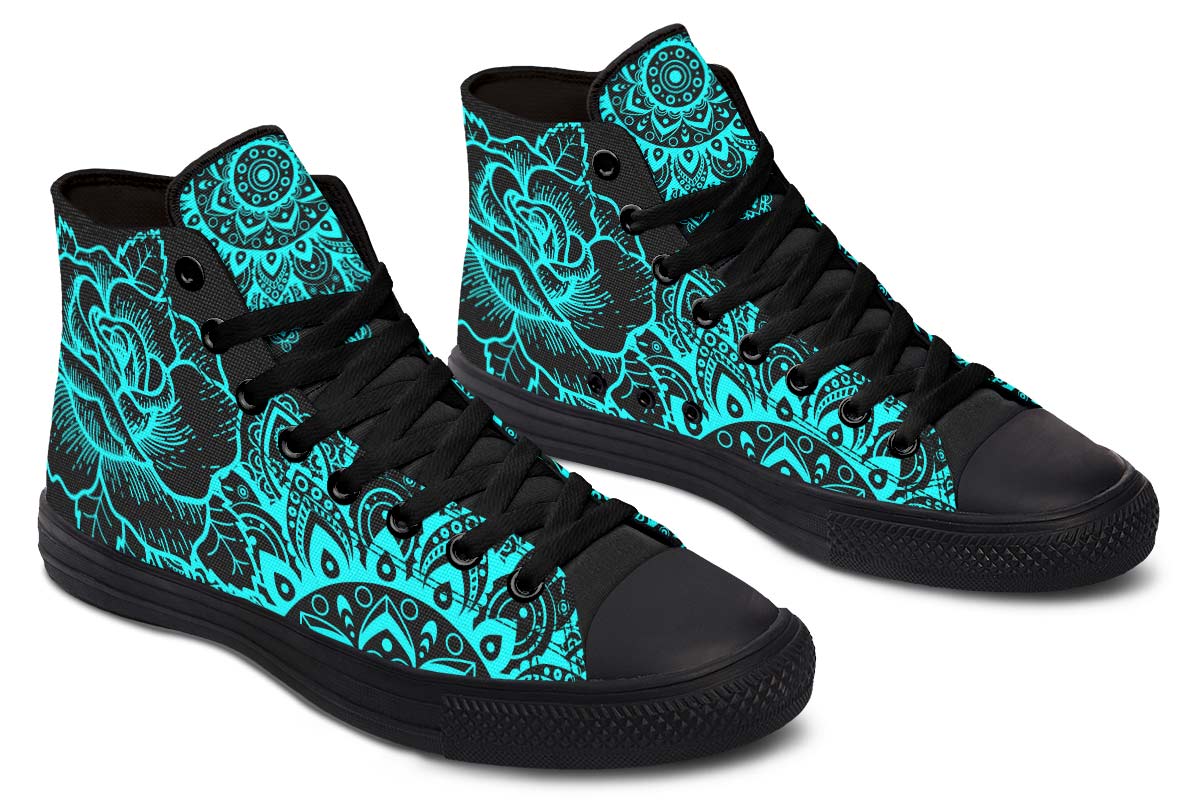 hippieartzone Shoes - AQUA ROSE MANDALA