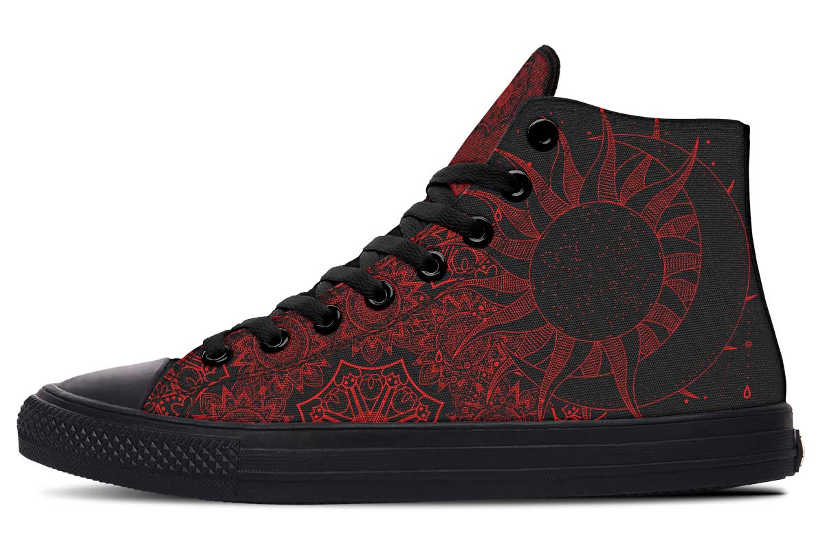 hippieartzone Shoes - RED SUN AND MOON MANDALA