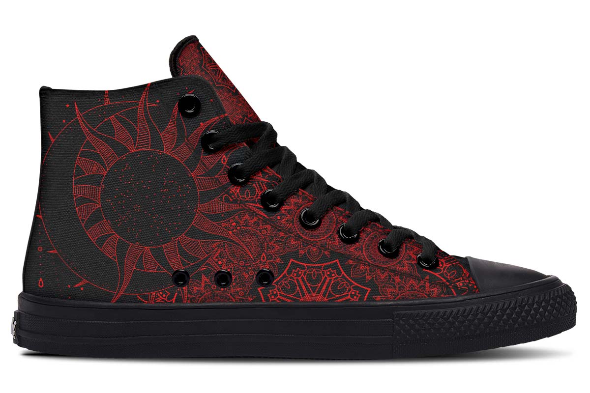 hippieartzone Shoes - RED SUN AND MOON MANDALA