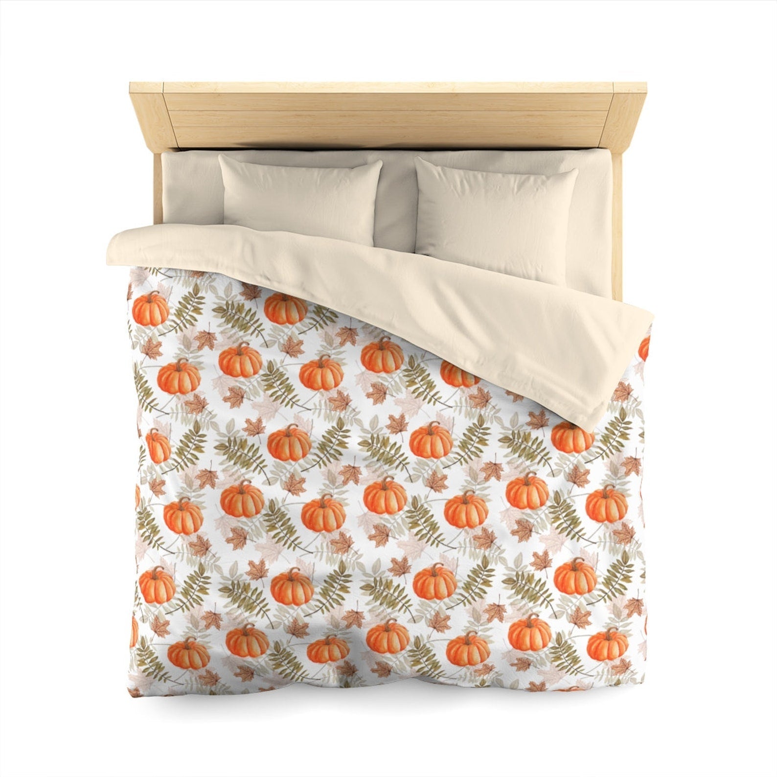 Hippie Art Zone - Halloween Pumpkin Duvet Cover, Fall Autumn Leaves Bedding Set For Hippies