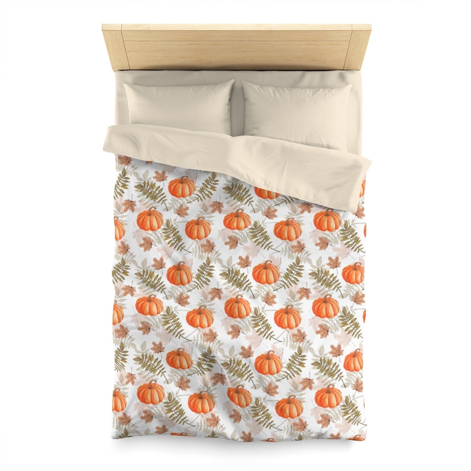 Hippie Art Zone - Halloween Pumpkin Duvet Cover, Fall Autumn Leaves Bedding Set For Hippies