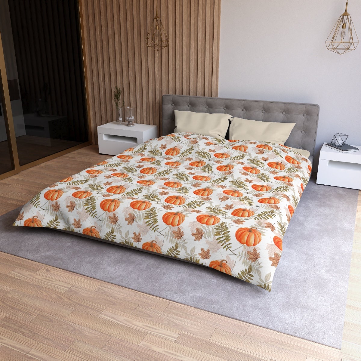 Hippie Art Zone - Halloween Pumpkin Duvet Cover, Fall Autumn Leaves Bedding Set For Hippies