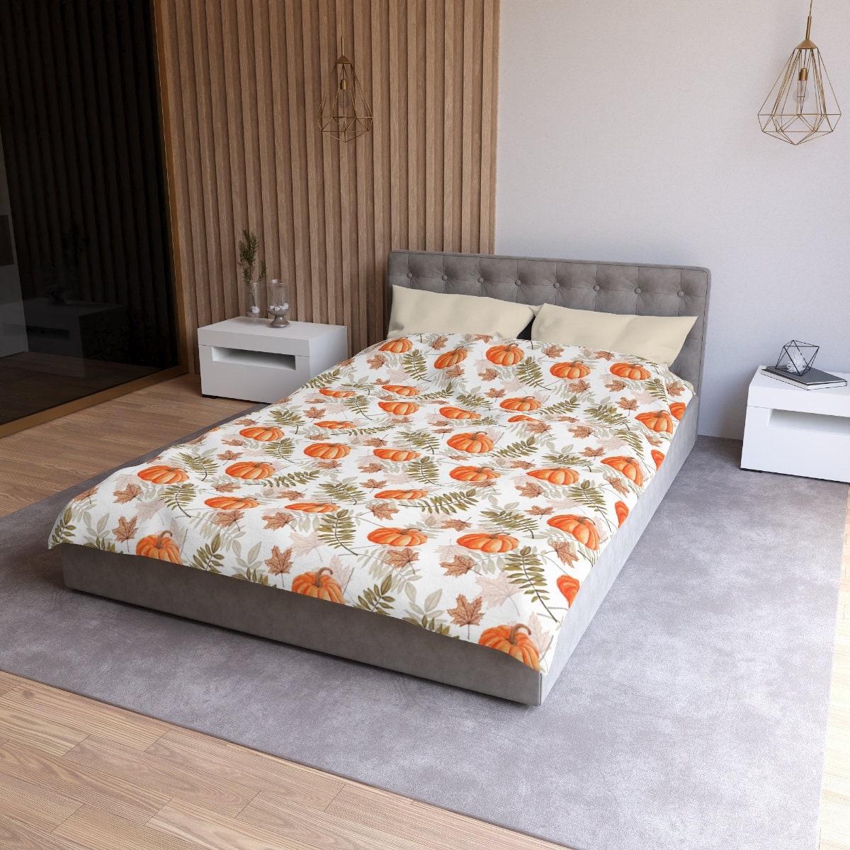 Hippie Art Zone - Halloween Pumpkin Duvet Cover, Fall Autumn Leaves Bedding Set For Hippies