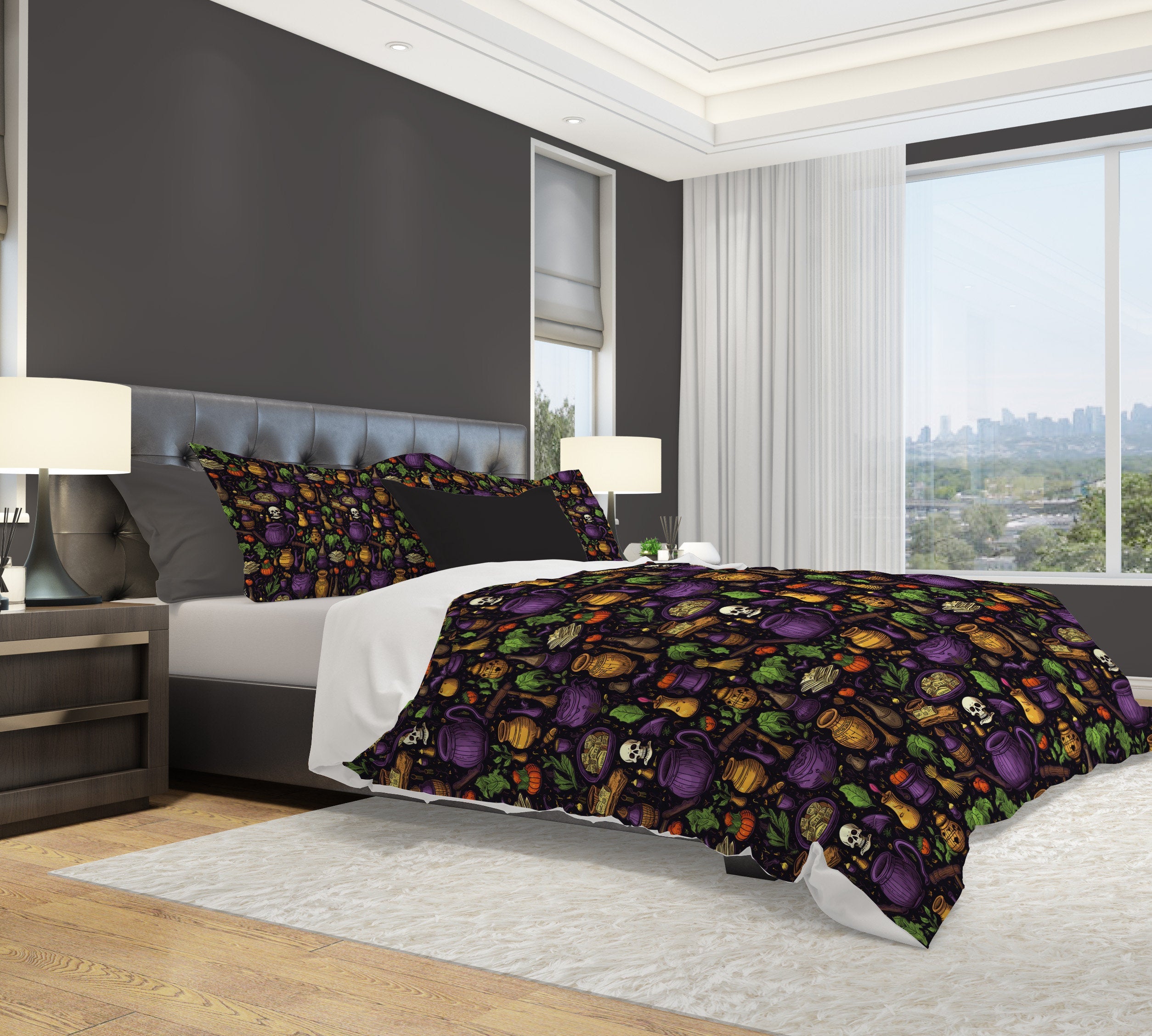 Hippie Art Zone - Hallows' Eve Spell, Witchy Gothic Bedding Set For Hippies