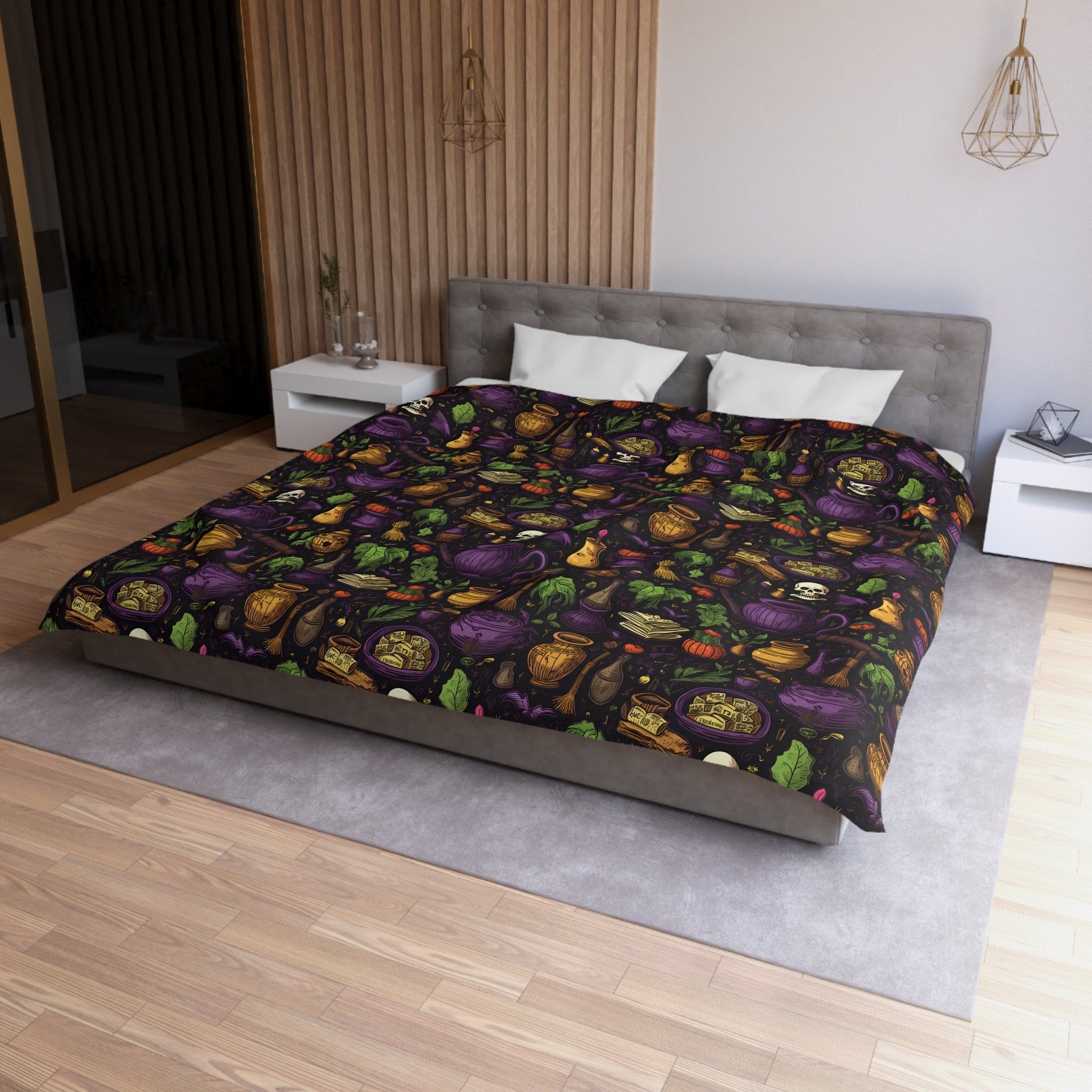 Hippie Art Zone - Hallows' Eve Spell, Witchy Gothic Bedding Set For Hippies