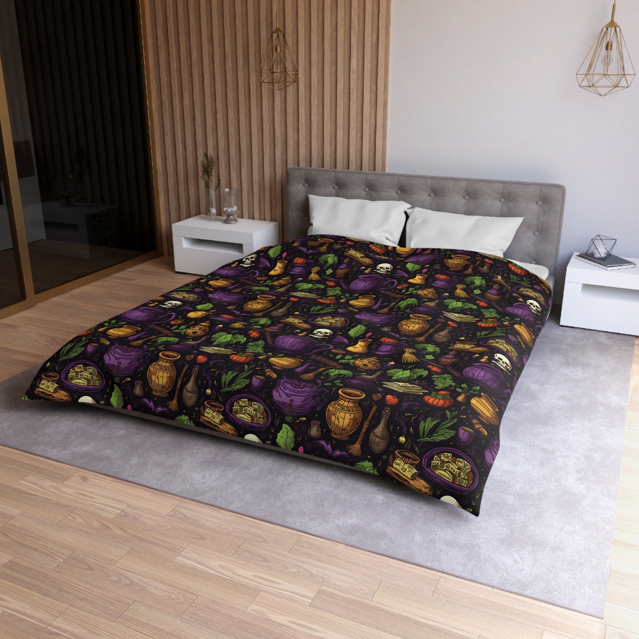 Hippie Art Zone - Hallows' Eve Spell, Witchy Gothic Bedding Set For Hippies