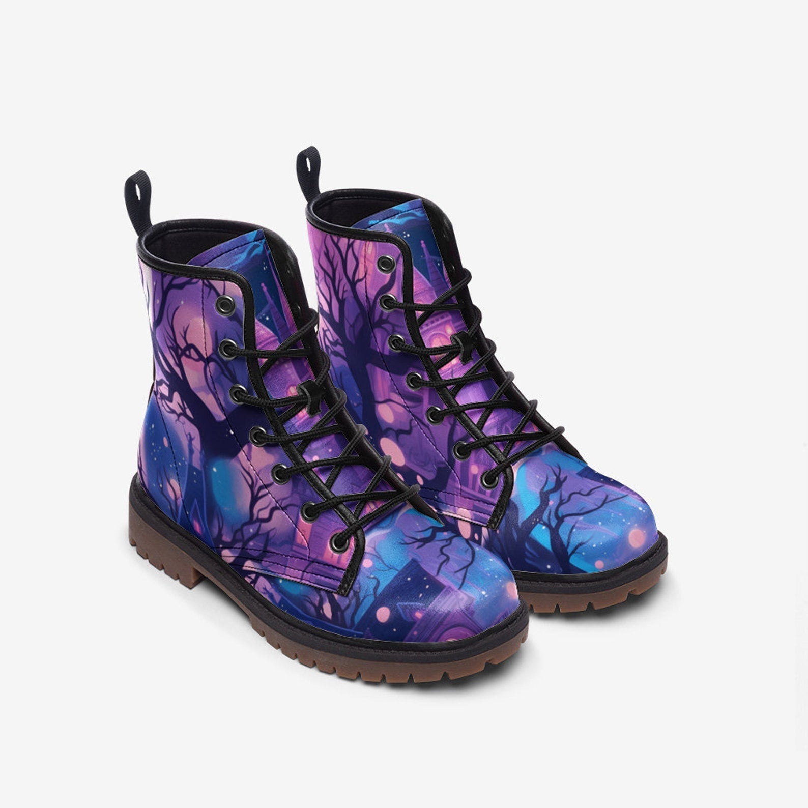 Hippie Art Zone - Haunted House Casual Leather Lightweight Boots | Combat Boots For Hippies