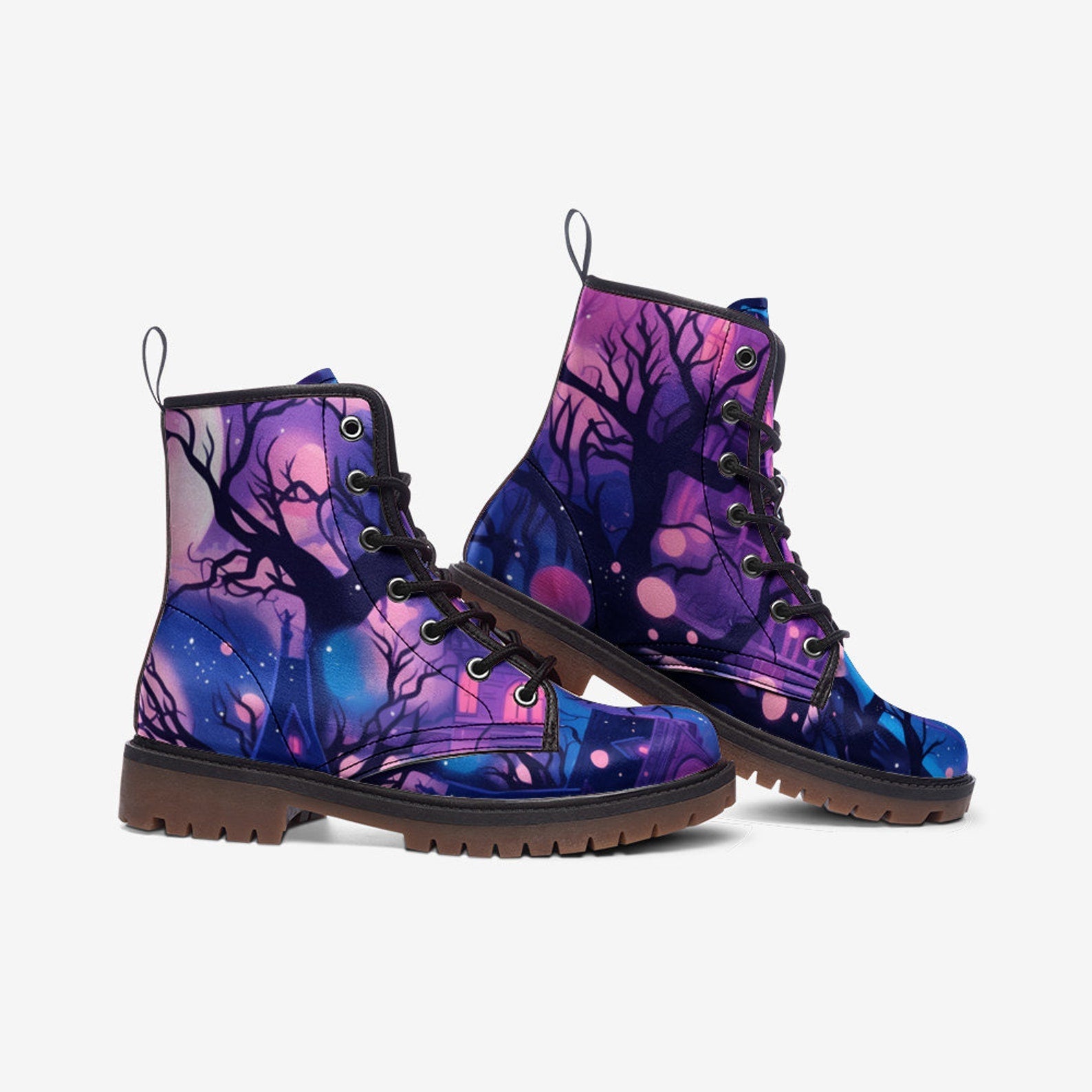 Hippie Art Zone - Haunted House Casual Leather Lightweight Boots | Combat Boots For Hippies