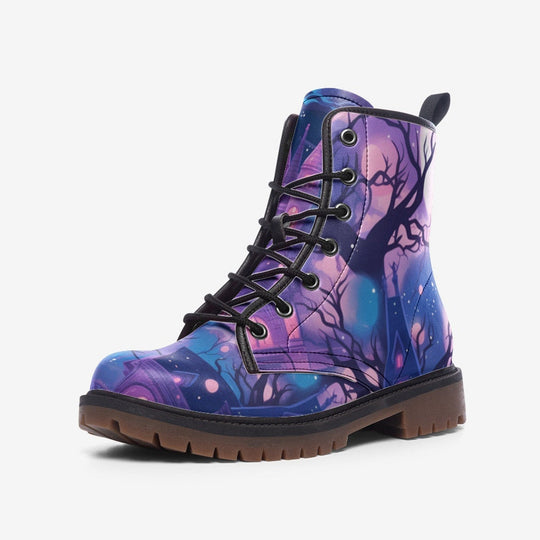 Hippie Art Zone - Haunted House Casual Leather Lightweight Boots | Combat Boots For Hippies